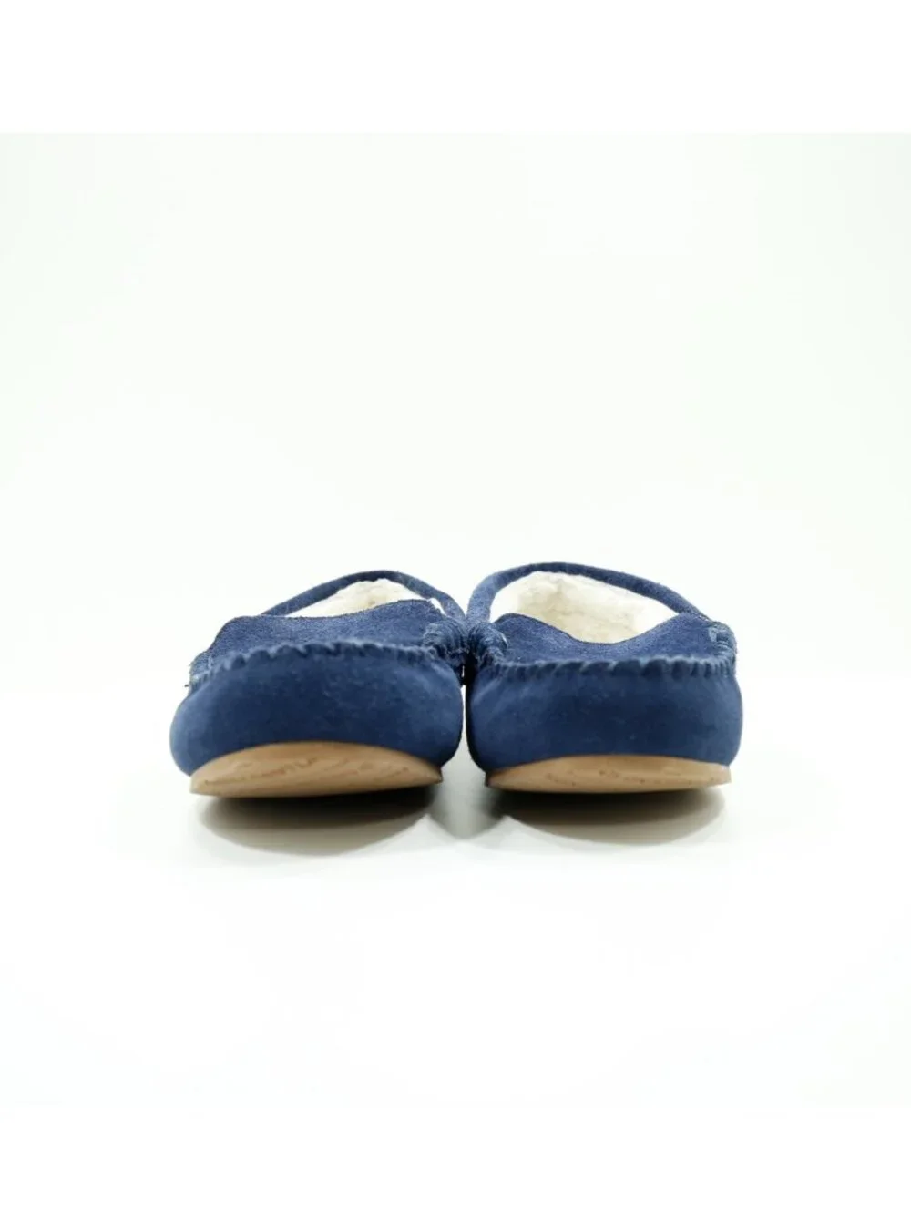 Lands' End Blue Suede Faux-Fur Lined Moccasin Slippers - Boys' 4